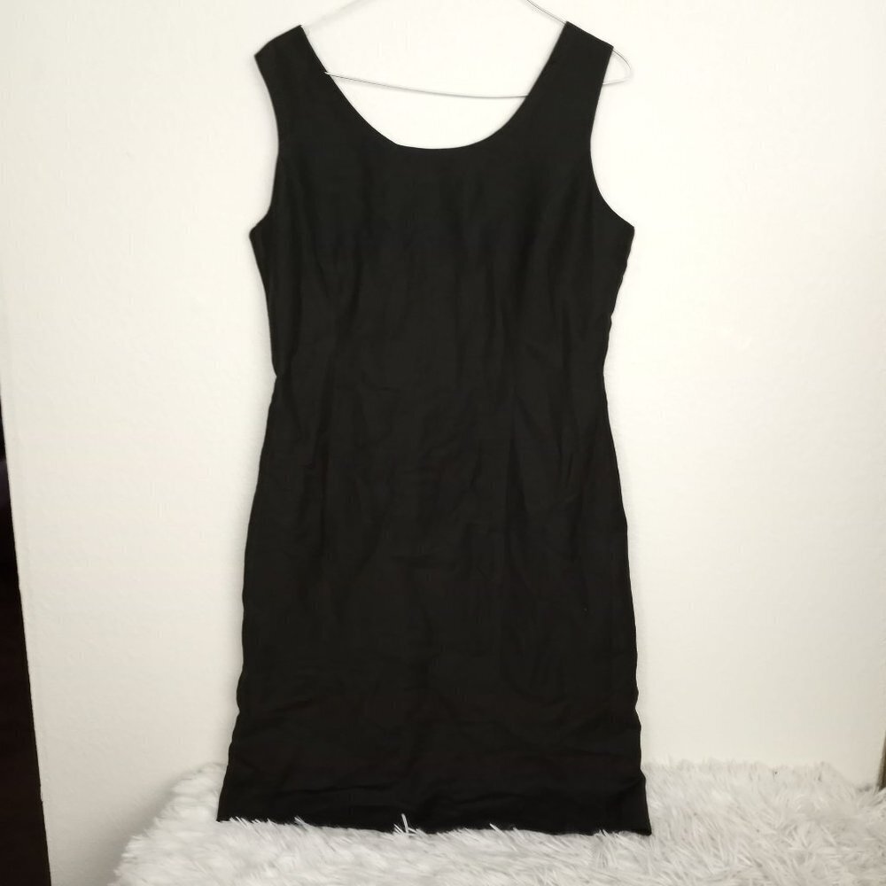 Rafaella Linen Blend Dress Black Sleeveless Size 8 Career Zip back